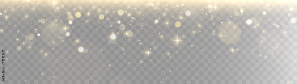 Aufkleber Gold dust light bokeh. Christmas glowing bokeh and glitter overlay texture for your design on a transparent background. Golden particles abstract vector background.	
