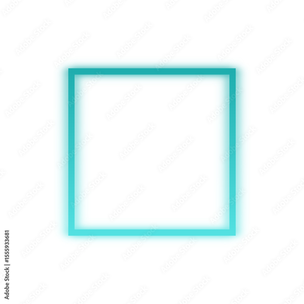 Poster glowing blue square outline on white background – futuristic geometric shape for tech and design con
