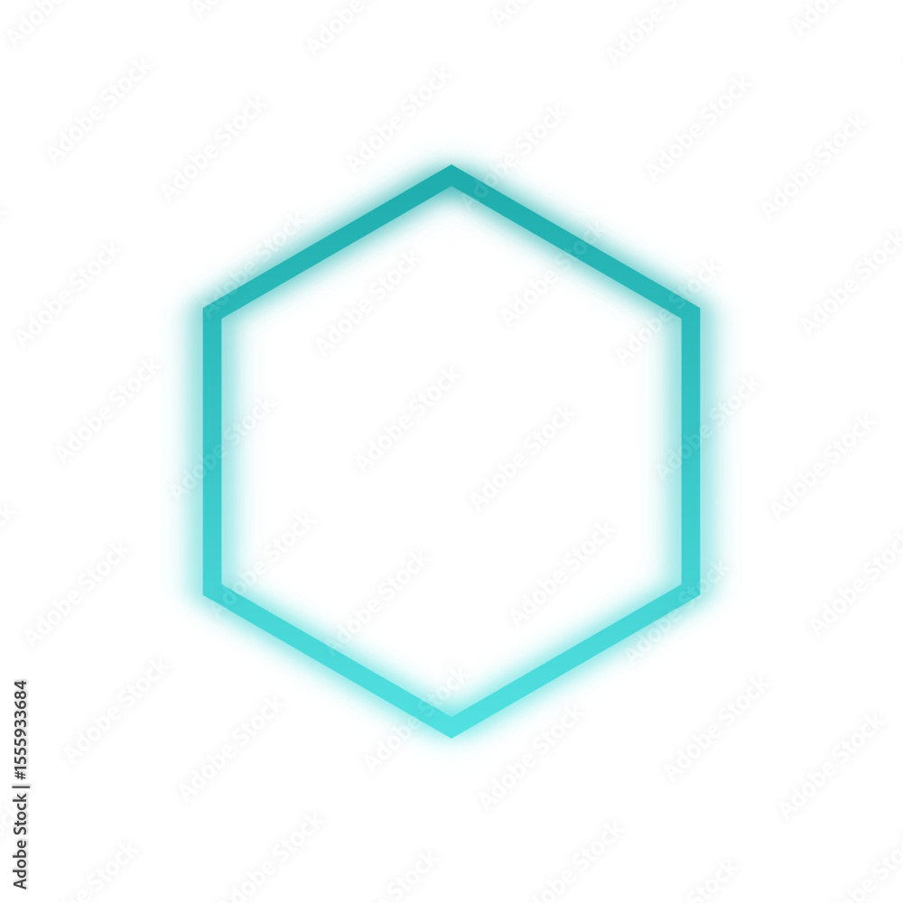 Poster glowing blue hexagon outline on white background – futuristic geometric shape for tech and design co