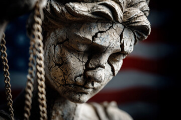 Sad Crumbling Lady Justice Statue
