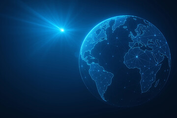 Obraz premium Futuristic Digital Earth with Glowing Network Connections and Bright Light in Outer Space