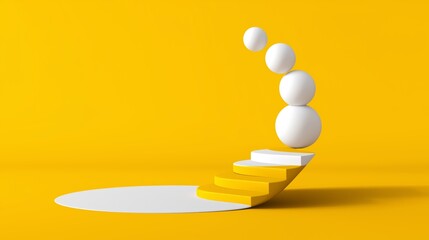 White Spheres Floating Upwards on Yellow Background