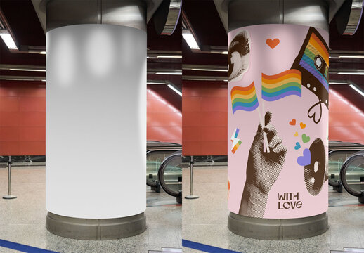 Madrid Metro Circular Kiosk Ads. PSD template mockup.