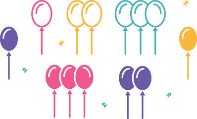 Party balloon icons. Birthday celebration event symbols. Simple flat vector icon.