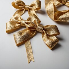 Shiny green and red bows with glittery accents for festive occasions

