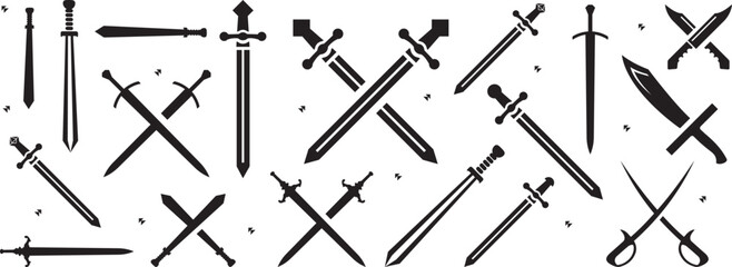 Sword icons set. Vector Ancient swords signs and crossed pictograms