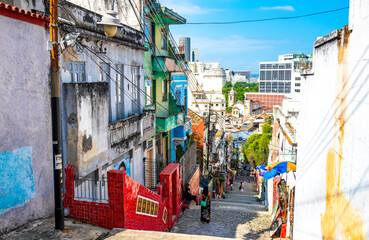Escadaria Selaron red famous stairs staircase Rio de Janeiro Brazil.