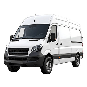 3D white van icon isolated on transparent background. PNG