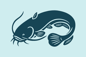 Catfish stylized graphic silhouette with bold lines vector illustration