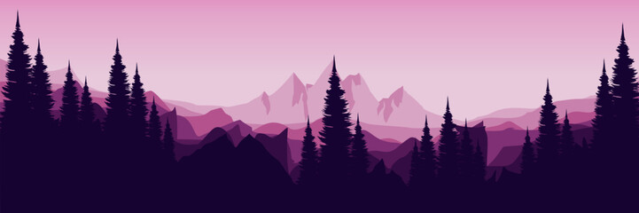 dawn sunset landscape mountain scenery vector illustration good for wallpaper design, design template, background template, and tourism design template