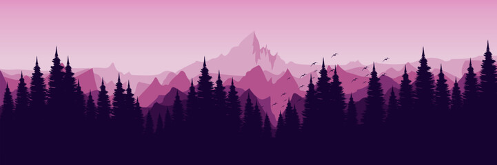 dawn sunset landscape mountain scenery vector illustration good for wallpaper design, design template, background template, and tourism design template