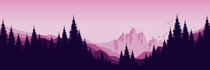 dawn sunset landscape mountain scenery vector illustration good for wallpaper design, design template, background template, and tourism design template