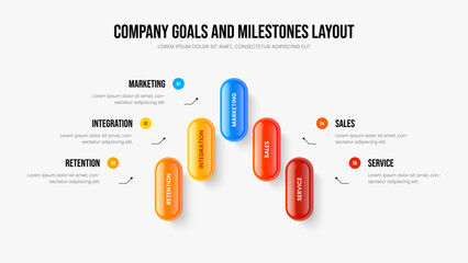 Project Showcase Slide Layout Vector Illustration. Corporate Growth 5 Element Diagram Presentation Template. Sales Briefing Five Option Infographic Frame Design.