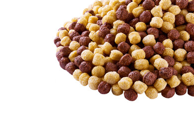 corn balls and chocolate corn balls isolated on white background close up.