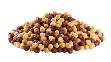 pile of corn balls isolated on white background. Corn balls with two flavors.