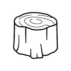 Isolated Tree Stump Illustration Black Outline of a Cut Log with Rings