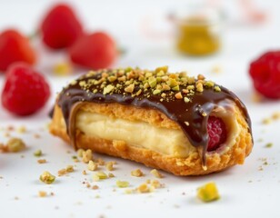Raspberry and Chocolate Eclair with Pistachios