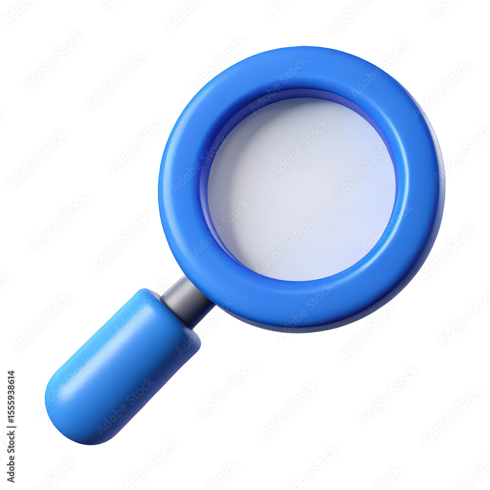 Poster blue 3d cartoon magnifying glass search icon illustration for website design and app development use