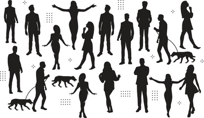 Vector characters - silhouettes. Unrecognizable portraits of women and men. Group of people.
