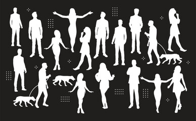 Vector characters - silhouettes. Unrecognizable portraits of women and men. Group of people.
