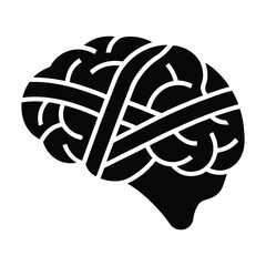 Stylized human brain silhouette with a white medical bandage wrapped around it symbolizing recovery and healing