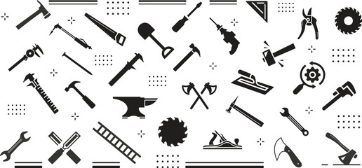 Big Set of Working Tools Icon (Flat Silhouette Version)