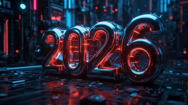 Futuristic 2026 New Year Design with Cyberpunk Aesthetics and Neon Lighting Effects