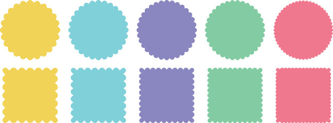 Colorful Rectangle Frames with Wavy Borders and Decorative Geometric Shapes, Scalloped, Zigzag, and Circular Silhouette Sticker Set for Scrapbooking, Design, and Craft Projects.