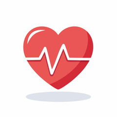 Flat cartoon of a heart icon with heartbeat line.