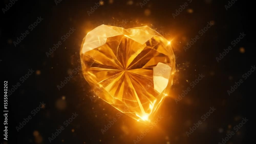 Poster golden heart diamond sparkles elegantly on black background animation loop
