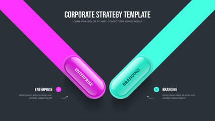 Creative Insight Two Step Infographic Slide Layout. Market Campaign 2 Element Diagram Slideshow Template. Company Development Frame Design Vector Illustration.