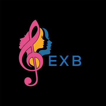 EXB Colorful Music Logo, with Female Silhouettes and Treble, Clef EXB Later Logo,  Colorful Music Logo, with Female Silhouettes and Treble Clef.

