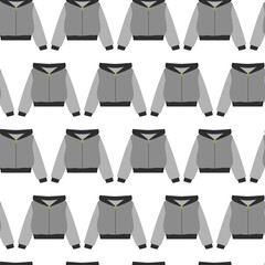 Hand drawn Hoodie on Zipper Seamless Pattern in Grayscale Clothes Seasonal Thematic Cards Background
