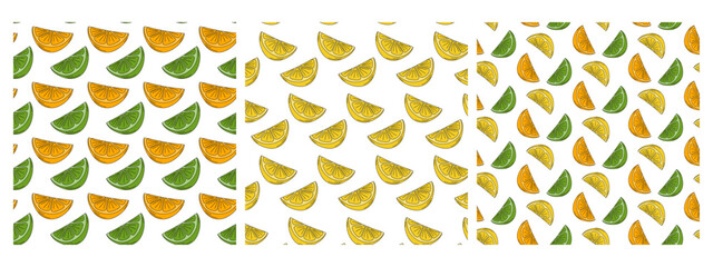 Lemon Lime and Orange Slices Seamless Patterns Citrus Fruits Multicolored Seasonal Backdrops Bundle