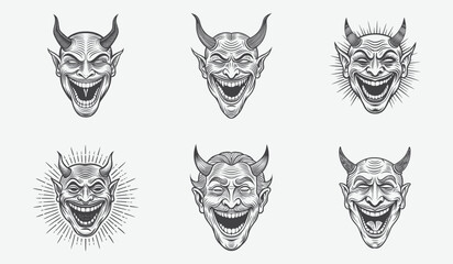 Obraz premium Laughing Devils in Dynamic Dark Silhouettes with Mischievous Expressions and Playful Evil Character Poses