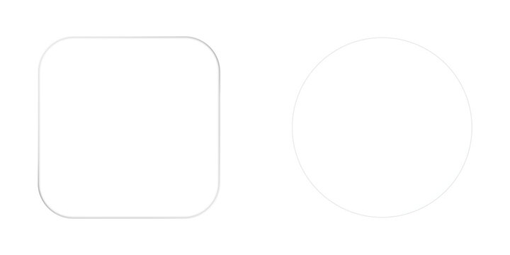 transparent liquid glass smartphone interface UI isolated. glass ui light frame circle and squar with shine light. Modern UI and UX design concept. Transparent frames and buttons for web interfaces.