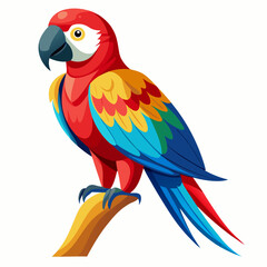parrot on a branch vector illustration, animal, isolated on white background
