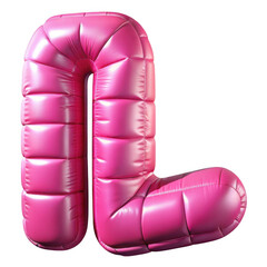 Glossy pink puffy letter l isolated on transparent background