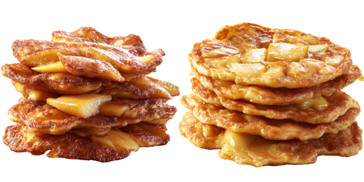 Stack of delicious apple pancakes with caramelized apples on a black background Concept of breakfast, dessert, sweet food, and homemade cooking