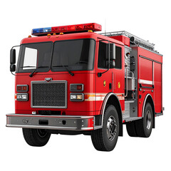 3D red fire truck icon isolated on transparent background. PNG