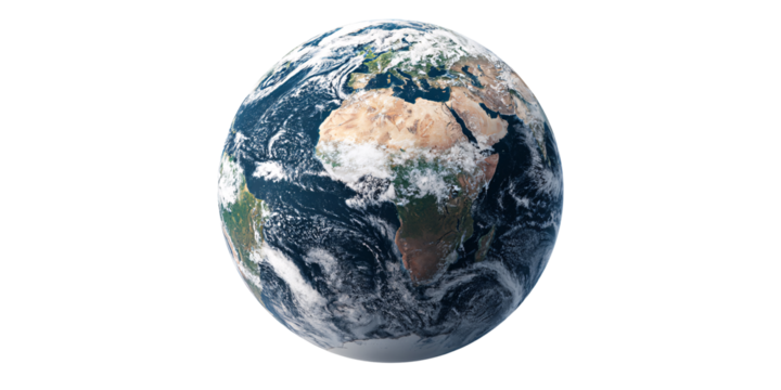 Earth globe with detailed clouds and continents, showcasing Africa and Europe Concept of global environment, climate change, and world geography