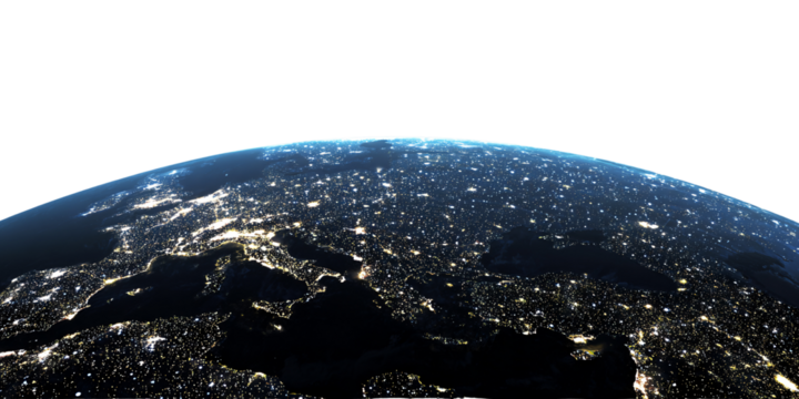 Earth at Night View from Space Showing City Lights of Europe and Middle East Concept of Globalization, Technology and Urbanization