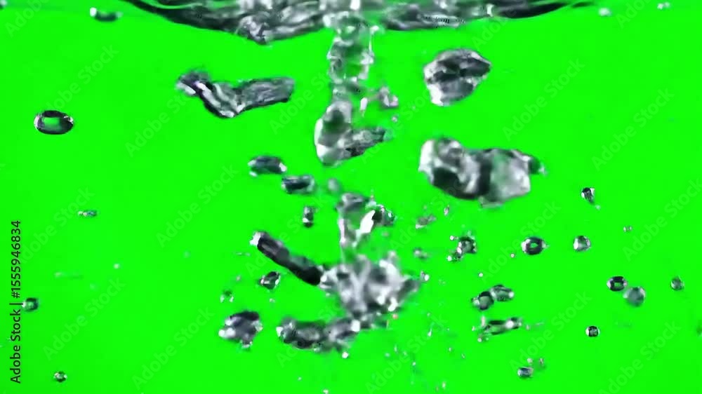 Poster water flowing and splashing on green screen background for visual effects