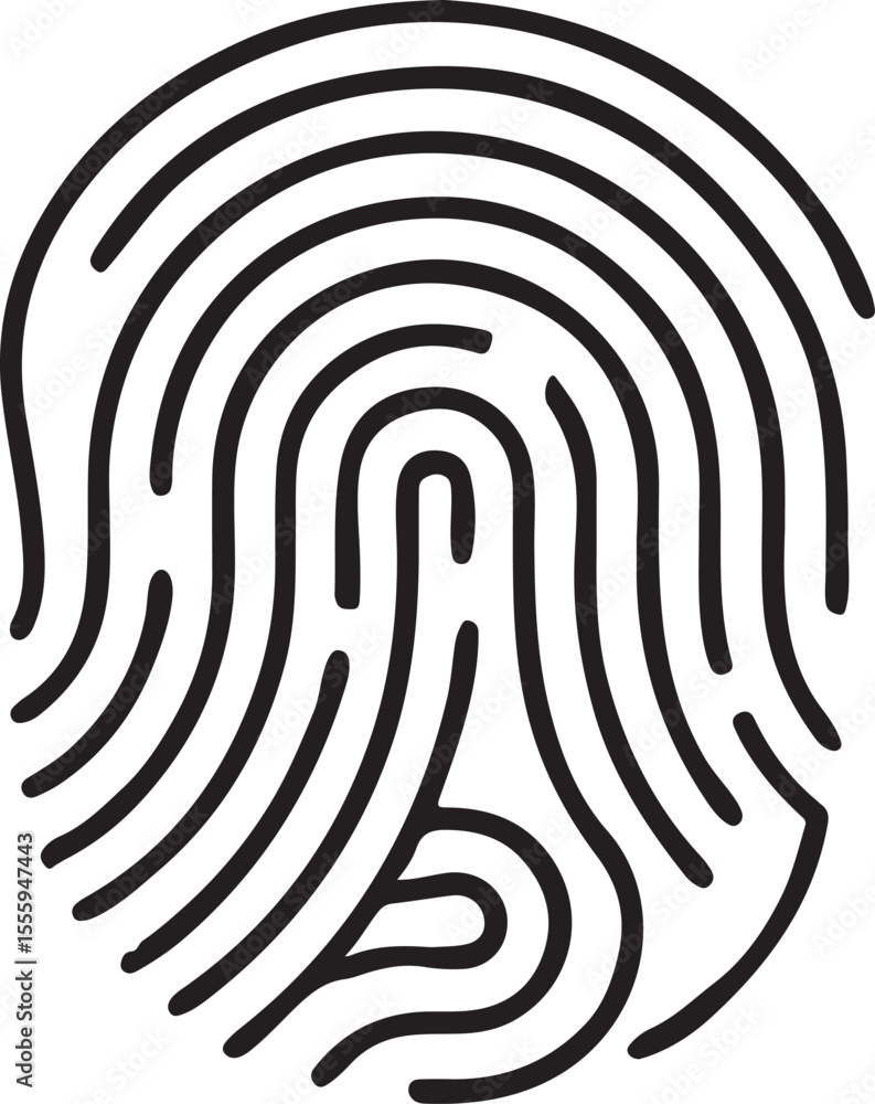 Poster fingerprint black icon in minimal biometric style for identity verification and security systems