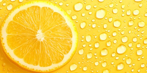 Juicy Lemon Slice with Water Droplets Refreshing Citrus Background