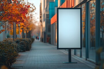 Empty Billboard in Autumnal Cityscape with Blurred Background