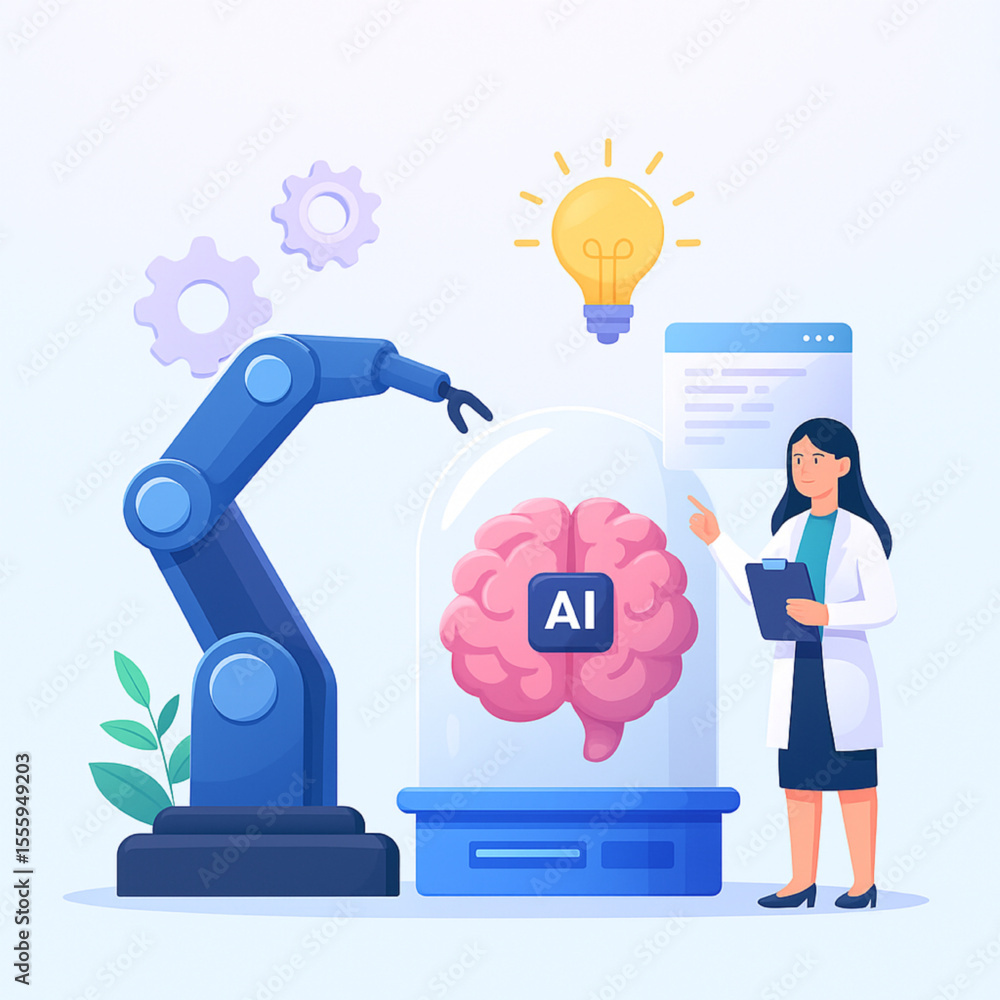 Aufkleber conceptual illustration showcasing artificial intelligence research and development with a brain mod