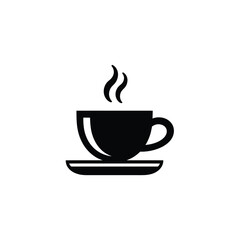 Obraz premium Black Silhouette of Steaming Coffee Cup on Saucer, Isolated on White Background