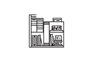 Bookshelf line art and black color