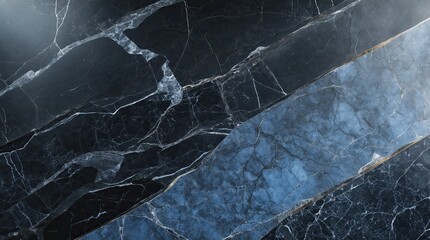 Naklejka premium Dramatic Dark Blue and Black Marble Texture with White Veins